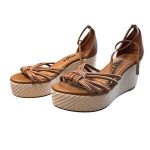 Vizzano Platform Wedge Espadrille Brown Strappy Sandals Size 7 EUC